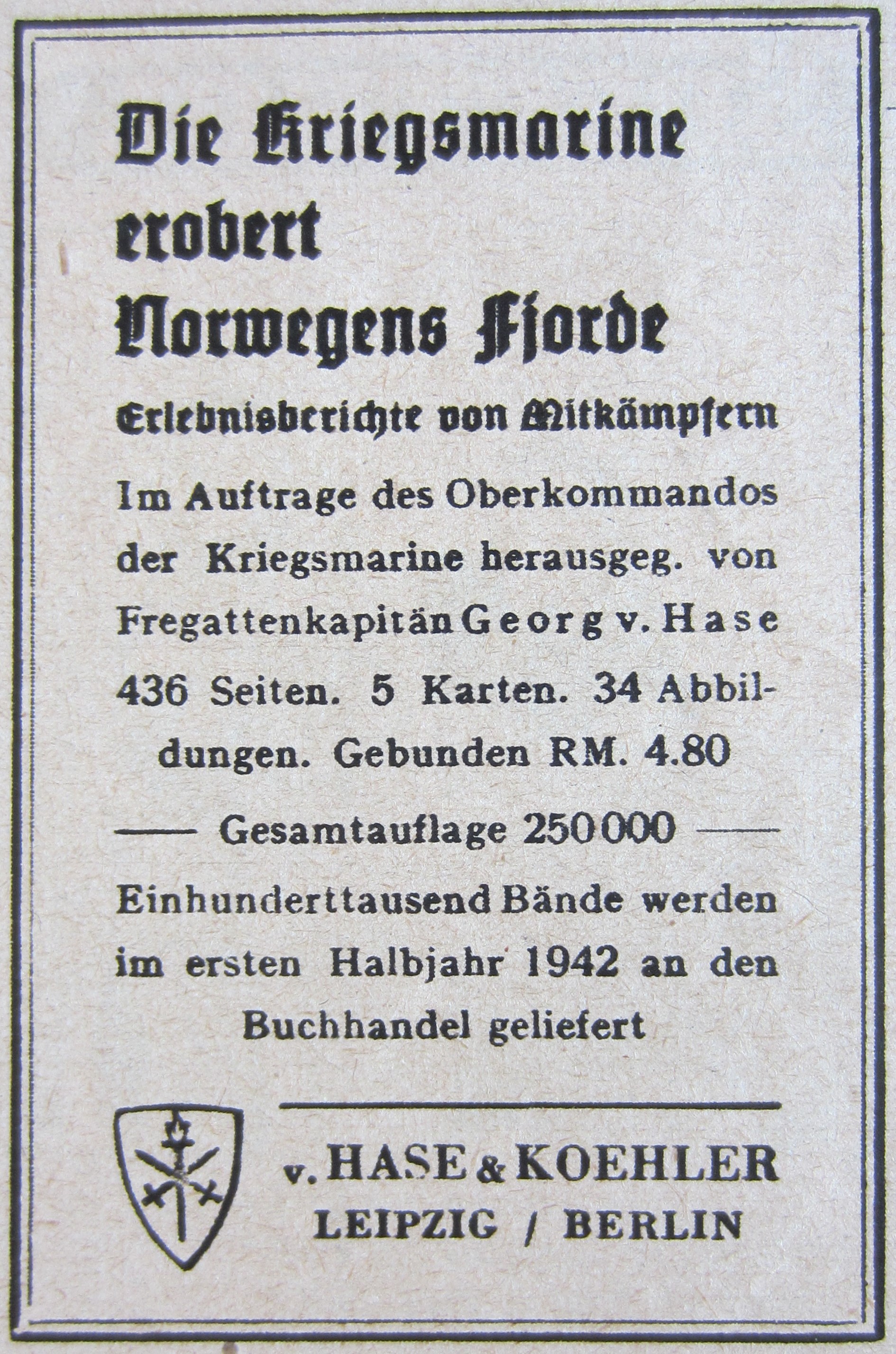 Photo Die Kriegsmarine erobert Norwegens Fjorde