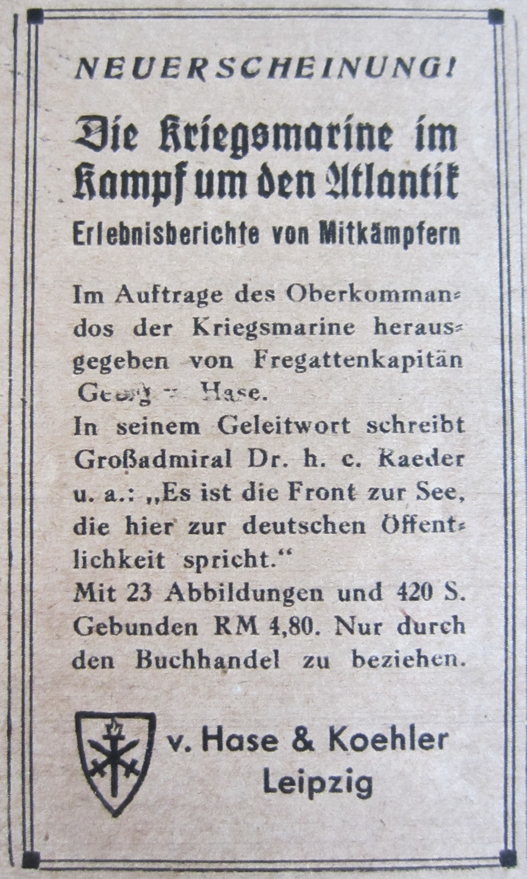 Photo Die Kriegsmarine im Kampf um den Atlantik