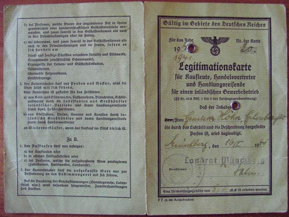 Photo Legitimationskarte für Kaufleute, Handelsvertreter und Handlungsreisende
