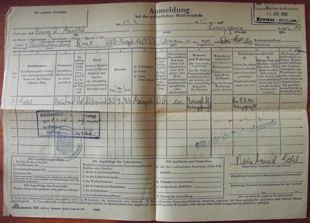 Photo Anmeldung bei der polizeilichen Meldebehörde - Auszug aus der Reichsmeldeordnung vom 6 Januar 1938