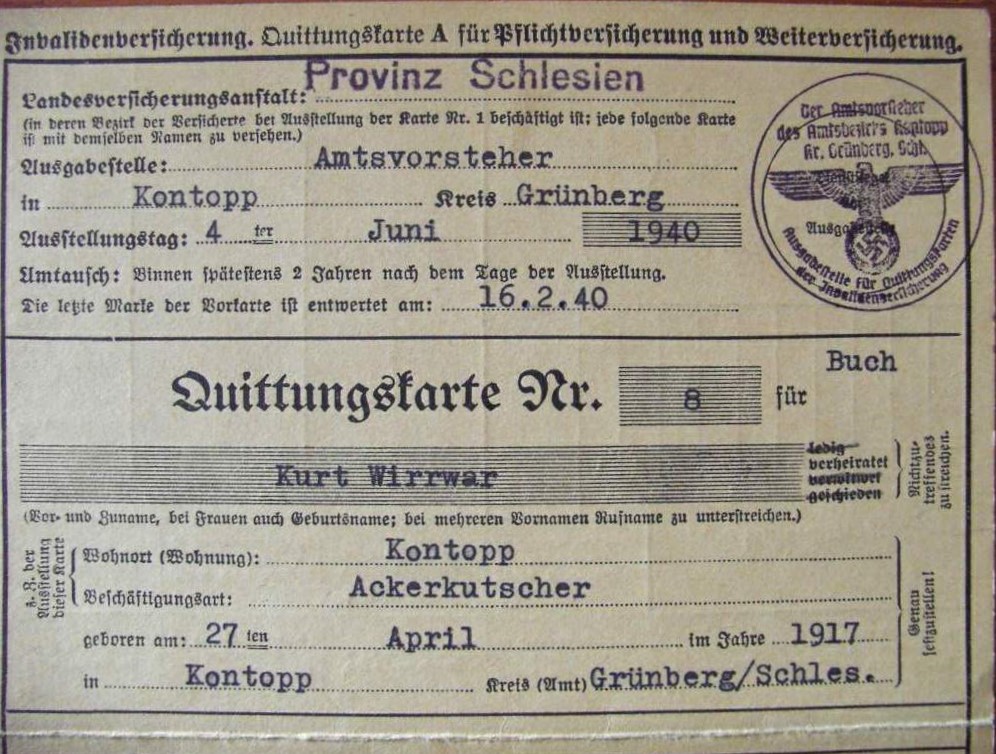 Photo Quittungskarte Nr. 8 - Kurt Wirrwar