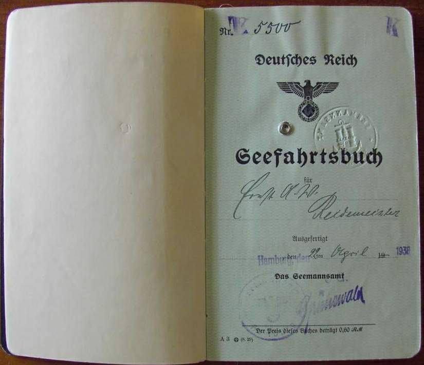 Photo Seefahrtsbuch - 22. April 1938 - Reidemeister