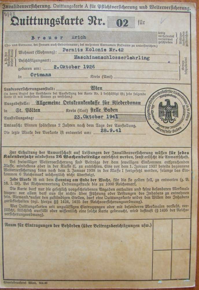 Photo Quittungskarte Nr. 02 - Erich Breuer