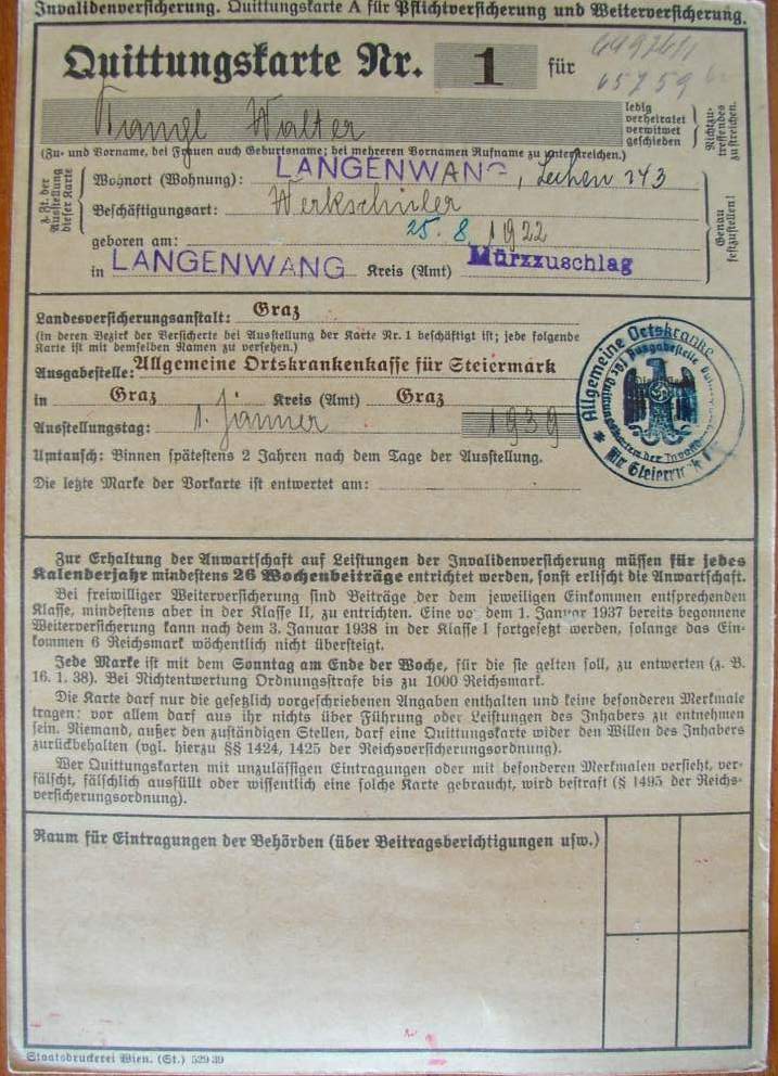 Photo Quittungskarte Nr. 1 - Walter XXX