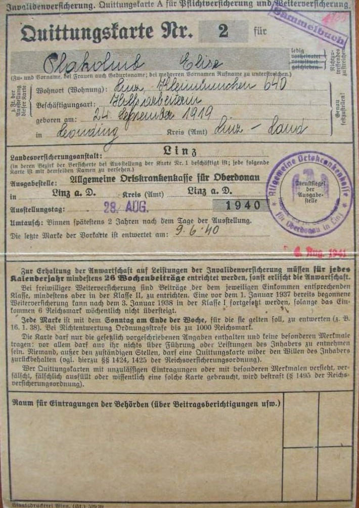 Photo Quittungskarte Nr. 2 - Elise Plakoluib