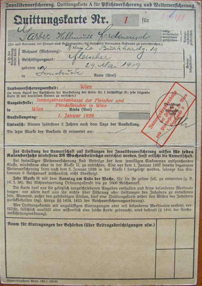 Photo Quittungskarte Nr. 1 - Ferdinand Garber