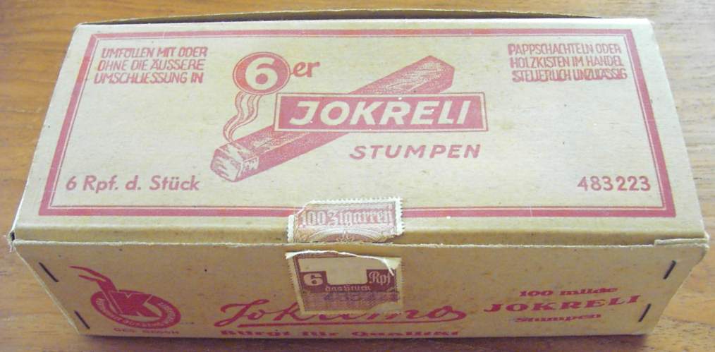 Photo Cardboard cigar box ‘JOKRELI STUMPEN’ - full - opened