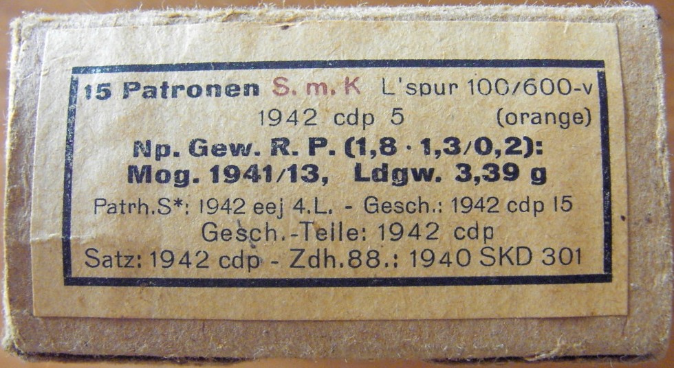 Photo Ammo box - 15 Patronen S.m.K. L'spur 100/600-v - 1942 cdp.5 (orange) - EMPTY!
