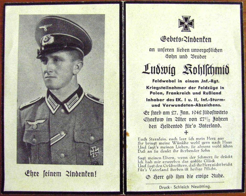 Photo Death card : Ludwig Kohlschmid