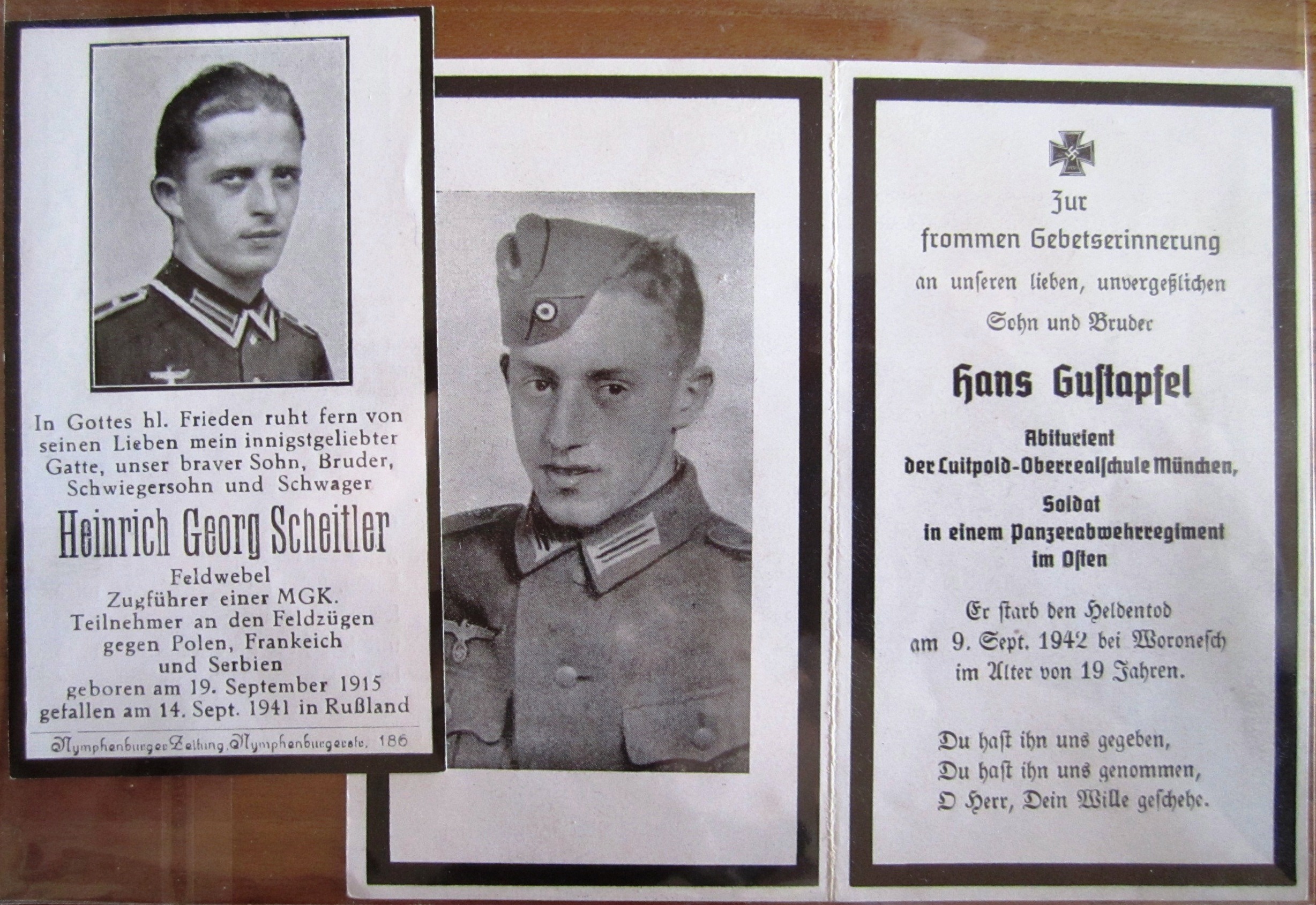 Photo Death card : Heinrich Georg Scheitler - 14 september 1941 + Hans Gustapfel - 9 september 1942