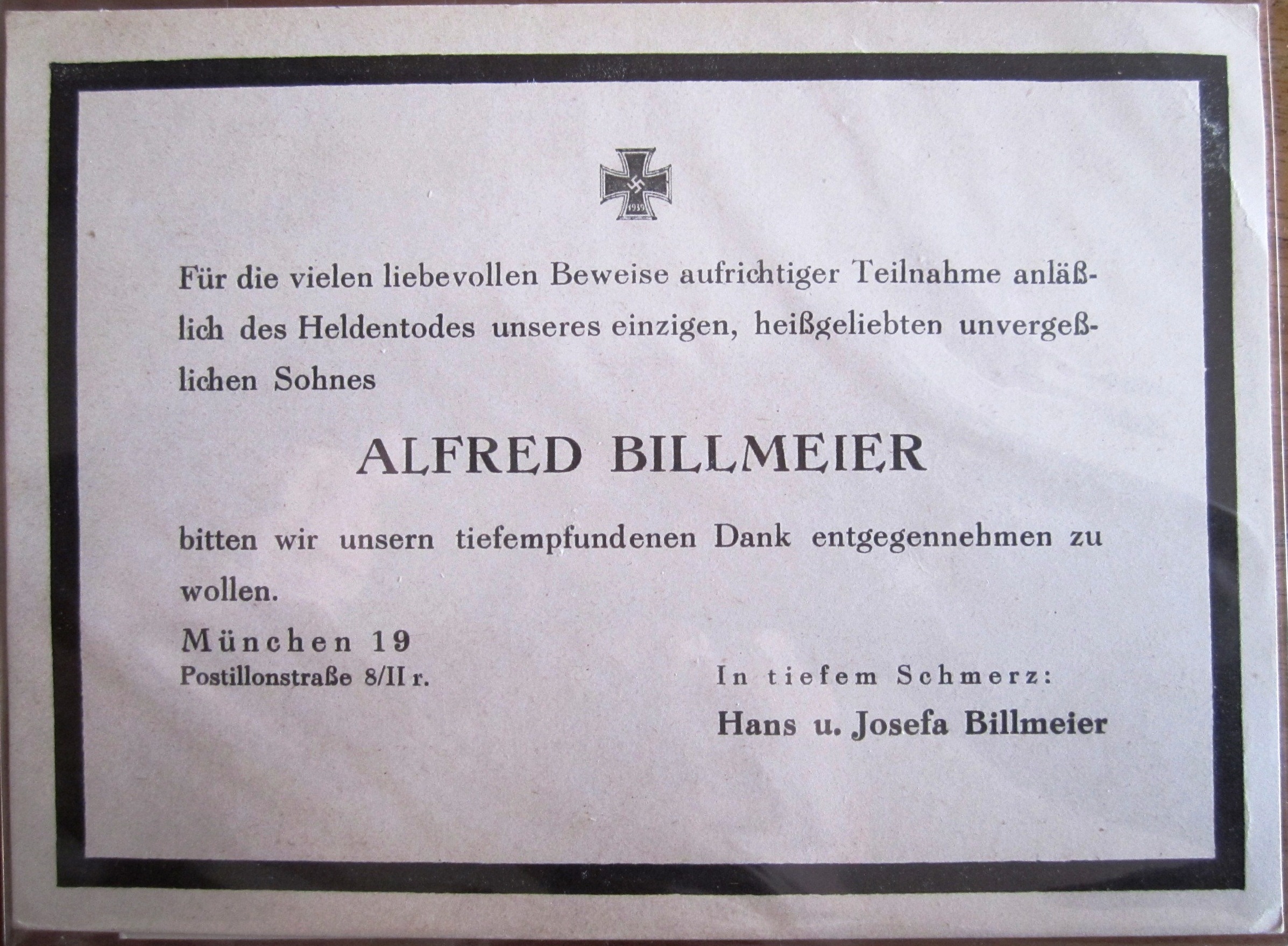 Photo Death card : Alfred Billmeier