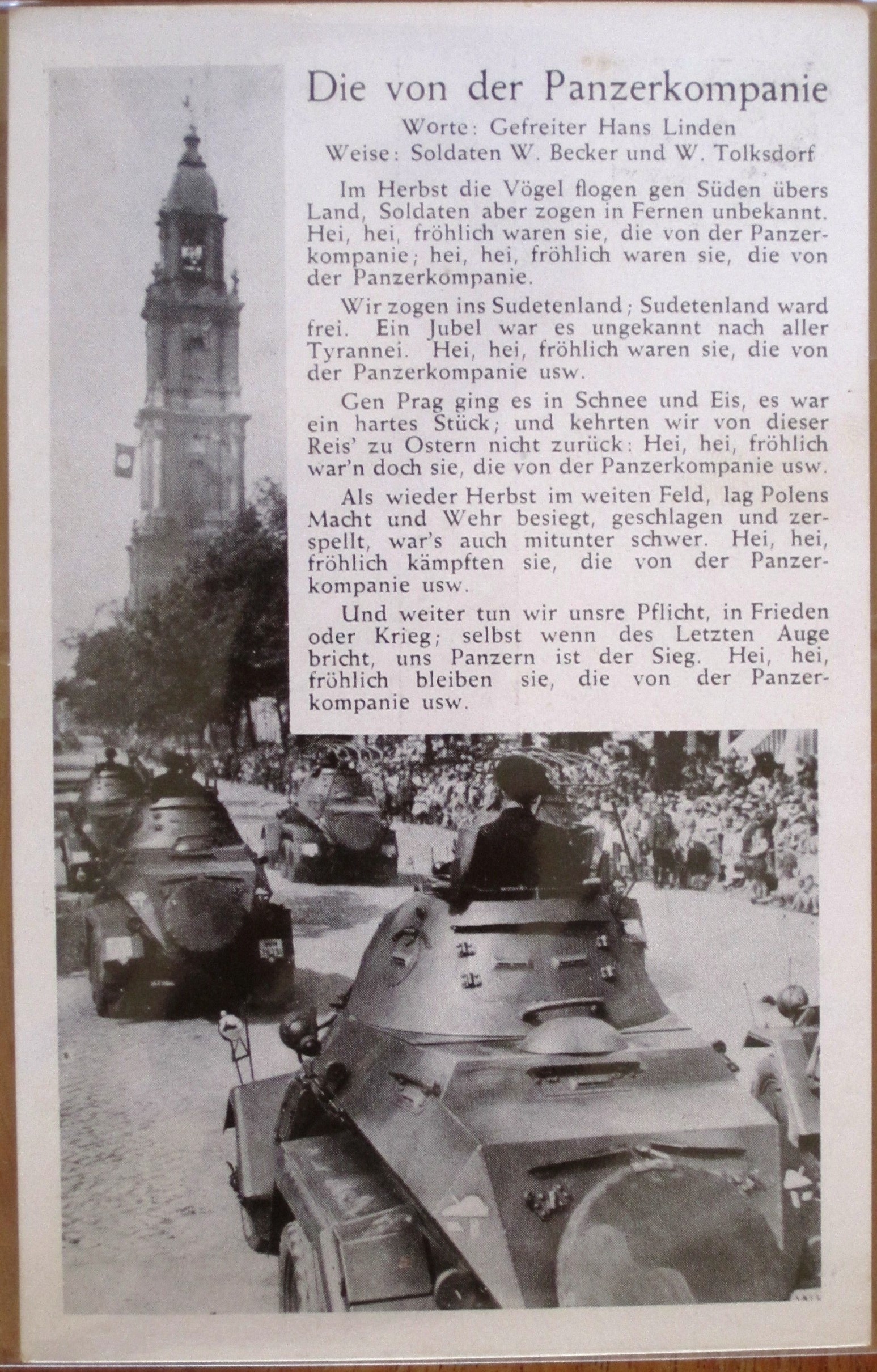 Photo Postcard : Song : Die von der Panzerkompanie - G/0592