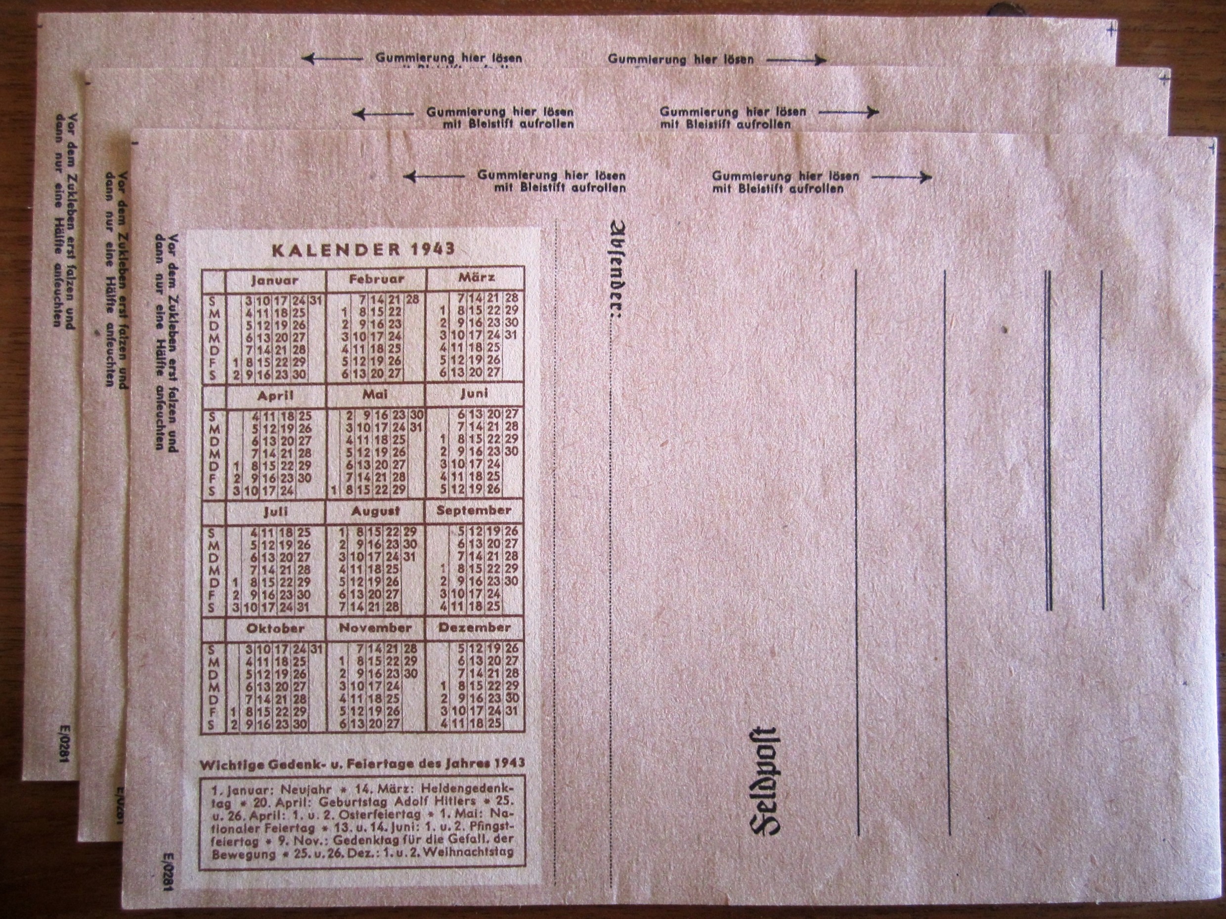 Photo Feldpost - Calender 1943